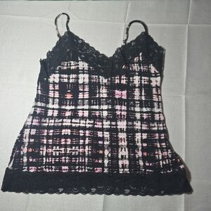 Degree Black Plaid Lace Trim Camisole Womens Medium Tank Top